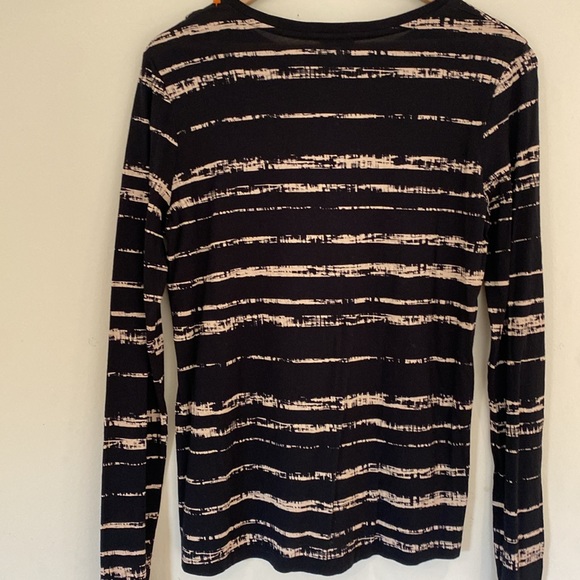 Vince black abstract tan stripe Pima cotton modal long sleeve lightweight tee - Picture 5 of 10